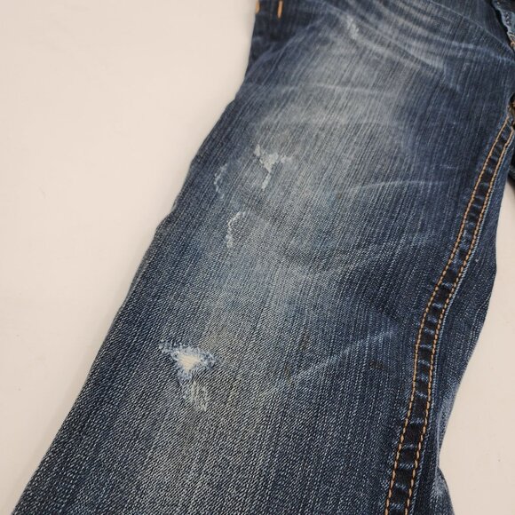 MEK Denim Womens Size 29x30 Noida Jeans Slim Bootcut Distressed Blue Denim - Picture 6 of 9